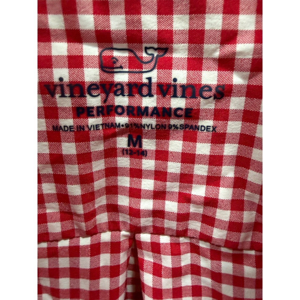Vineyard Vines Performance Gingham Shirt Red White boy's M 12-14 Button Down - Picture 3 of 7